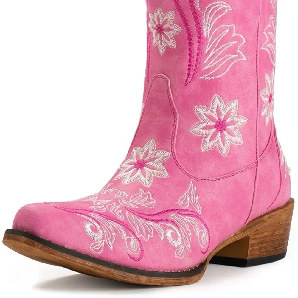 Pink Embroidered Vintage Inspiref knee High Western Boots